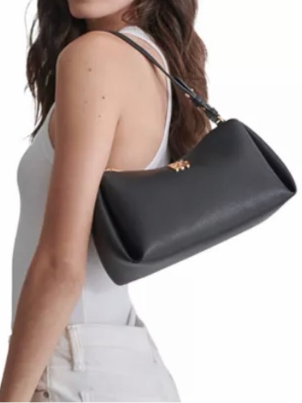 DKNY Remy Shoulder Bag Black Gold Zip Top NWT-Chic-Minimalist-Neutral-Clean Girl